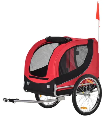 Produktbild von Hundeanhänger, Fahrradanhänger Hund mit Luftreifen & Universalkupplung, 600D Oxford, Stahlrahmen, Rot/Schwarz | 14 kg | 130 x 73 x 90 cm