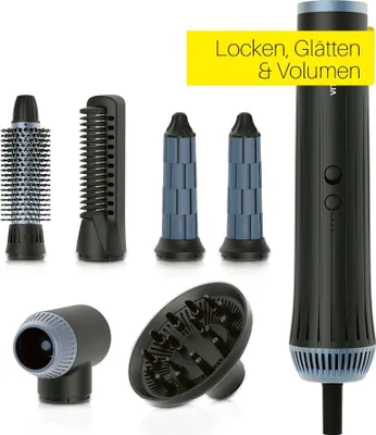 Produktbild von VITALmaxx Air Curler Plus 6-in-1 Innovative Luftstrom-Technik Multi-Styler Lockendreher Haartrockner Streichbürste & Diffusor Trocknen Stylen Schwarz