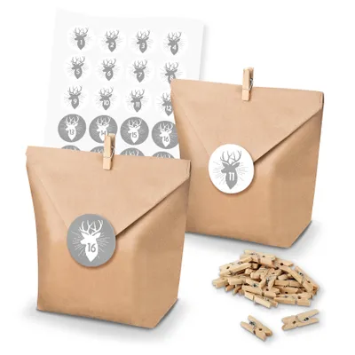 Produktbild von itenga SET Adventskalender 24x Tüten + Klammern + Zahlensticker (Z46)