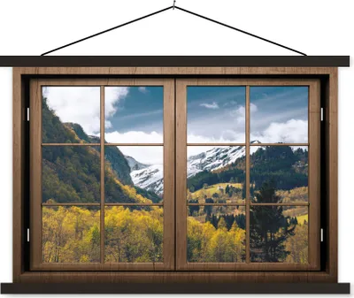 Produktbild von MuchoWow® Textilposter Aussicht - Schnee - Berg 60x40 cm mit schwarzem Rahmen - Hölzernes