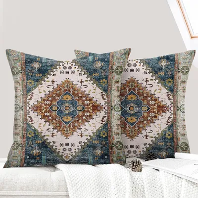 Produktbild von 2er-Set Kissenbezüge, 45 x 45 cm, Boho-Stil, Vintage-Türkis mit verdecktem Reißverschluss
