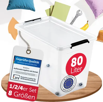 Produktbild von BOXXivo Aufbewahrungsbox 80L mit Deckel – BPA-freie Stapelbox, robuste & lebensmittelechte Box