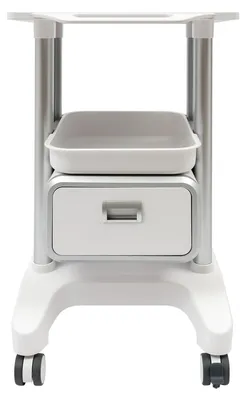 Zdjęcie produktu dla Wózek kosmetyczny - wózek do salonu - ABS - 1 szuflada - 2 półki - 4 uniwersalne kółka, 2 z hamulcami - nośność 100 kg - wysokość 76 cm