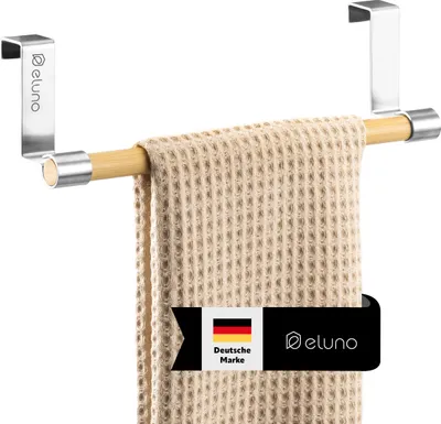 Produktbild von eluno Geschirrhandtuchhalter mit Bambus ohne Bohren zum Einhängen Edelstahl matt