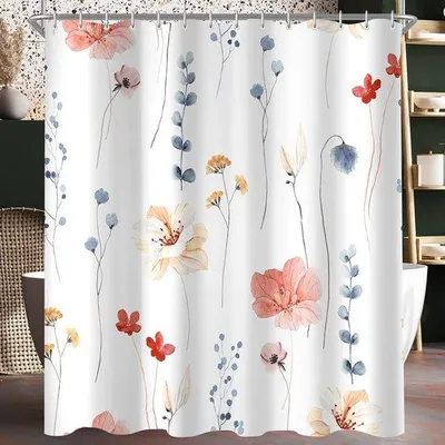Productafbeelding van Ibenzoa® douchegordijn met koraalbloemenprint, waterafstotend en schimmelwerend, geurtraal, inclusief 12 plastic ringen, 180 x 200 cm