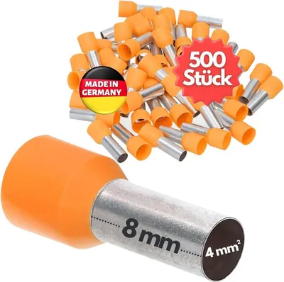 Image de 500 embouts isolés Kalitec AE408OR 4,0 mm² 8 mm de long orange I Fabriqué en Allemagne I Qualité industrielle