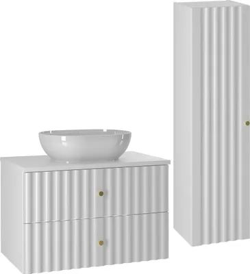 Produktbild von Waschtisch und Hängesäule 80.6cm Izae mit 2 Schubladen, Weiß