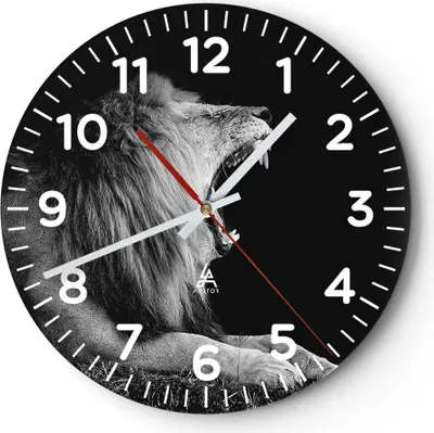 Produktbild von Wanduhr - Rund - Glasuhr - Löwe Gähnen Schwarz und Weiß - 40x40cm - Schleichendes Uhrwerk - Lautlos - zum Aufhängen bereit - Dekoration Modern - Wanddekoration aus Glas - C4AR40x40-4252