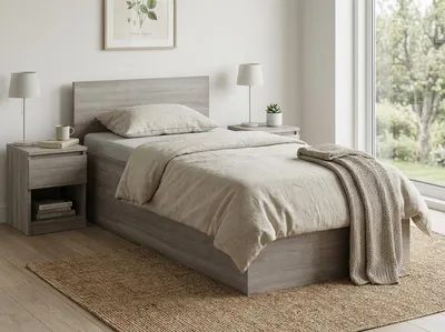 Obrázek produktu pro Postel SOFIA 80x200, dub lanýž, lamel. rošt, bez matrace, Obrázek vytvořený pomocí AI