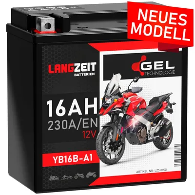 Produktbild von LANGZEIT YB16B-A1 GEL Motorradbatterie 12V 16Ah 230A/EN Gel Batterie 12V 51615