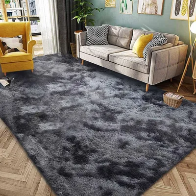 Immagine prodotto di Tappeto rotondo, morbido, ad alto pelo, antiscivolo, ultra confortevole, 250x300 cm, nero/grigio