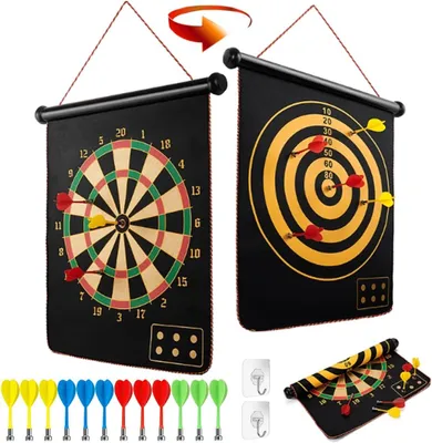 Obrázok produktu pre Magnetická šípková doska (42*50 cm, s 12 bezpečných šípov). Obojstranná šípková doska, vhodná na voľnočasové aktivity a šport, darček, bezpečná pre deti aj dospelých