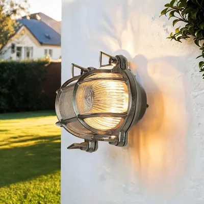 Produktbild von Außenwandleuchte Glas Messing massiv IP64 rostfreie Schiffslampe Außen Haus Haustür Terrasse
