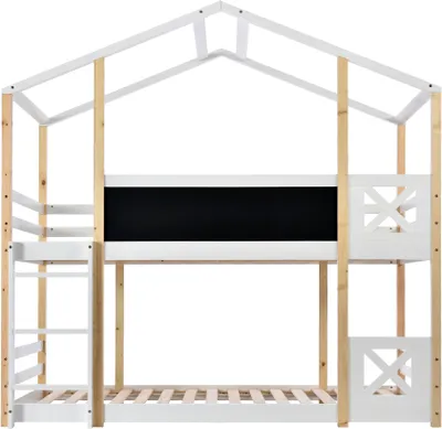Produktbild von Kinderbett 90x200 cm Weiss Ohne Matratze Hochbett Baumhaus Mit Stauraum Rausfallschutz 2 Lattenrost Naturbelassen