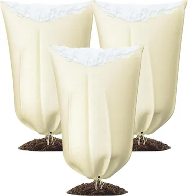Image de lot de 3 protections hivernales pour plantes - 85 g/m² Respirant - Fermeture éclair - Beige - 60x80cm