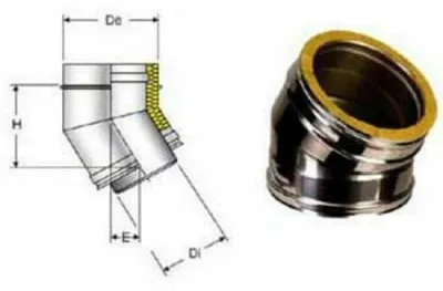 Obrázok produktu pre Nerezová oceľ AISI 316, dvojplášťová, 90-stupňový ohyb, priemer 150/200 mm