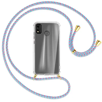 Produktbild von Handykette Backcover-Schutzhülle mit Band (Metall goldfarben) für Honor 9X Lite - pink/mint