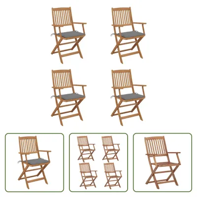 Produktbild von The Living Store Klappbare Gartenstühle 4 Stk. mit Kissen Massivholz Akazie