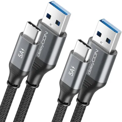 Produktbild von deleyCON 2x 1,5m USB-A auf USB-C Ladekabel Datenkabel, 2 Stück