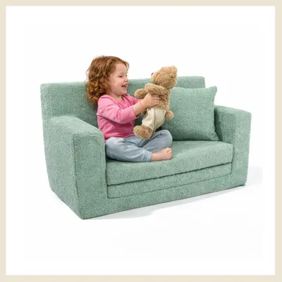 Produktbild von Kindersofa aus Schaumstoff in Hellgrün ausklappbar und bequem, stilvolles Polstersofa für Kinderzimmer zum Sitzen, Lesen und Entspannen