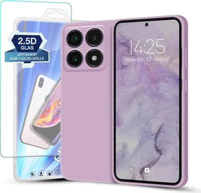 Produktbild von Hülle für Xiaomi 14T Pro mit 9H Displayglas Displayschutz Plus Case Cover Bumper Silikon Softgrip Schutzhülle Farbe: Lila