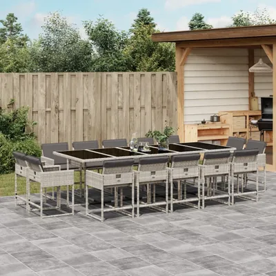 Produktbild von CLORIS 15-tlg. Garten-Essgruppe mit Kissen Hellgrau Poly Rattan 2024