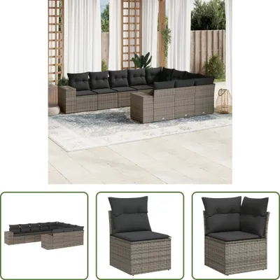 Produktbild von The Living Store 10-tlg. Garten-Sofagarnitur mit Kissen Grau Poly Rattan