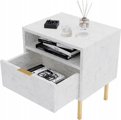 Image de Table de nuit Commode de nuit Tiroir Chambre à coucher Armoire ; blanc