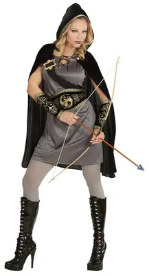 Damenkostüm Bogenschütze, schwarz, M, Mittelalter