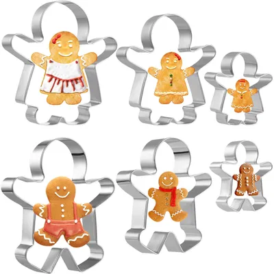 Produktbild von 6-teiliges Set Lebkuchenmann-Ausstechformen, Weihnachtsplätzchen-Ausstechformen, Lebkuchenmann-Ausstechformen aus Edelstahl, Lebkuchen-Weihnachtsplätzchen-Ausstechformen für Plätzchen, Kekse, Kuchendekorationen, Partyzubehör