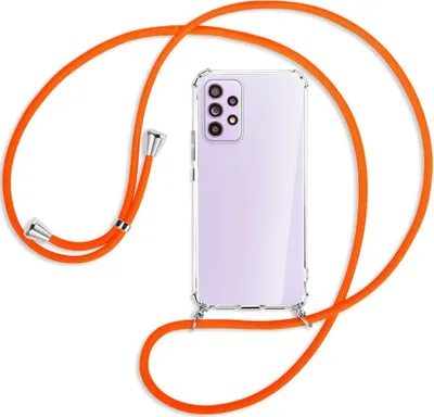Produktbild von Handykette Backcover-Schutzhülle mit Band (Metall silberfarben) für Samsung Galaxy A53 5G - neonorange