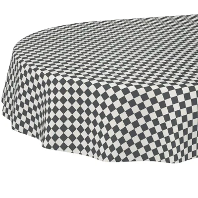 Tischdecke oldscool Karo Grau Oval 200x140cm Schnittkante Wachstuch abwaschbar, Hauptbild