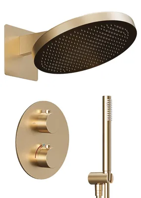 Produktbild von Lomazoo Unterputz-Duschset Gold - Regendusche 30 cm - mit Thermostatarmatur - mit Stabhandbrause - Ayla