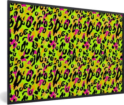 Produktbild von MuchoWow® Gerahmtes Poster Tiermuster - Muster - Neon - Gelb 90x60 cm - Poster mit Schwarzem Bilderrahmen Wandposter Rahmen Foto Bilder - Fotorahmen - Foto-Plakat