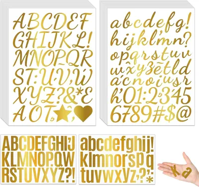 Imagen del producto de Calcomanías de letras doradas, autoadhesivas, 1600 unidades en 32 hojas, de diferentes tamaños, para decoración