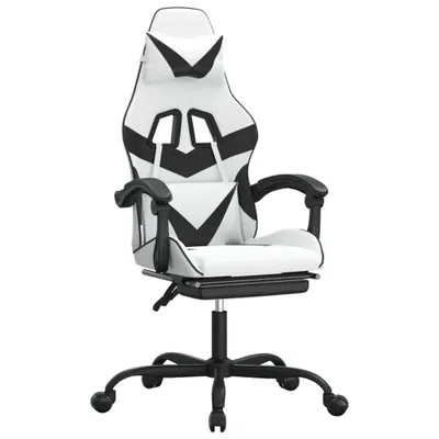 Produktbild von Gaming-Stuhl mit Fußstütze Weiß und Schwarz Kunstleder