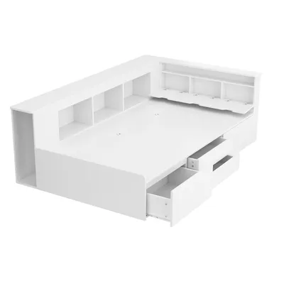 Produktbild von Flieks Holzbett Jugendbett 90x200cm mit Schubalden, Schlafsofa Tagesbett Sofabett mit Lattenrost, Einzelbett Klassisches Bett, Weiß