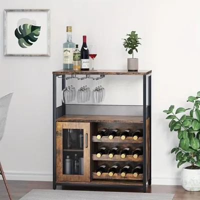 Imagen del producto de Armario para vinos - Estante para vinos - Barra de vinos - Aparador - Mueble independiente - Color marrón rústico - 3 niveles