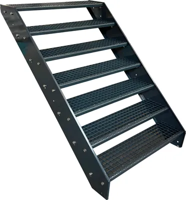 Produktbild von Gitterrost Stahl Wangentreppe 7 Stufen - Verzinkt & Anthrazit Pulverlackiert - (B x H x T) 60 x 133 x 139 cm