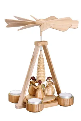 Obrázok produktu pre Pyramídový anjel s čajovými sviečkami prírodný ŠxVxH 21,5x25x21,5cm NOVINKA
