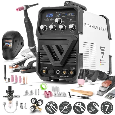 Immagine prodotto di STAHLWERK Saldatrice 3 in 1 combinata AC/DC TIG 200 CUT ST - TIG & MMA fino a 200 A, taglio al plasma fino a 45 A, acciaio inox, rame, alluminio, titanio