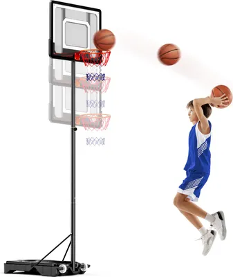 Obrázok produktu pre Basketbalový kôš – mobilný stojan na basketbal s kolieskami – výškovo nastaviteľný 230–304 cm – pre deti aj dospelých – biely