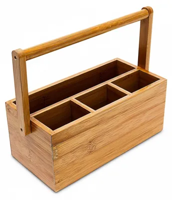 Produktbild von Relaxdays Schreibtischorganizer, aus Bambus, 4 Fächer, Henkel zum Tragen, Stiftehalter, HxBxT: 20 x 25 x 11,5 cm, natur