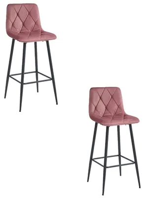 Immagine prodotto di Set di 2 sgabelli da bar Nado in velluto rosa e gambe nere
