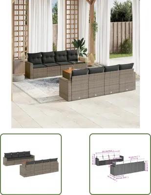 Produktbild von The Living Store 9-tlg. Garten-Sofagarnitur mit Kissen Grau Poly Rattan