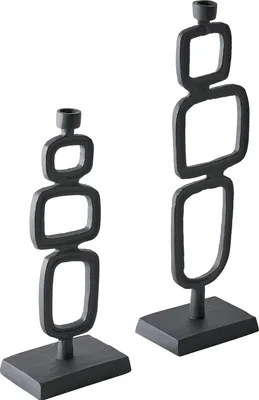 Produktbild von BELIANI Kerzenständer 2er Set Schwarz Metall 35 cm u. 45 cm Hoch für Stabkerzen Geometrisch Handgefertigt Modern Tischdeko Accessoire Haushalt & Wohnen