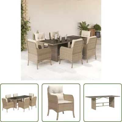 Produktbild von The Living Store 7-tlg. Garten-Essgruppe mit Kissen Beige Poly Rattan