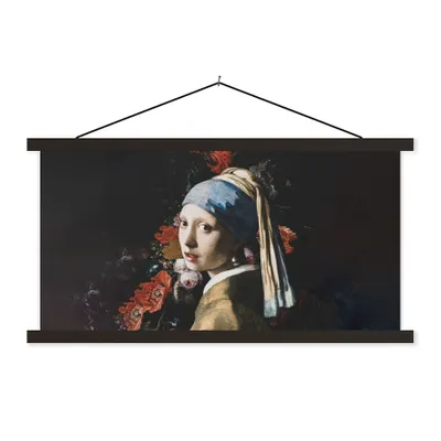 Produktbild von MuchoWow® Textilposter Das Mädchen mit dem Perlenohrring - Johannes Vermeer - Blumen 120x60 cm mit schwarzem Rahmen - Dekoration Schlafzimmer