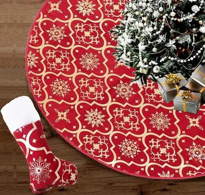 Produktbild von Famanu Weihnachtsbaumdecke 122 cm - Rot mit Schneeflockenmuster