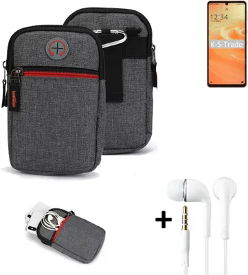 Produktbild von K-S-Trade Gürteltaasche + Kopfhörer kompatibel mit Sharp Aquos Sense6 Handy Tasche Holster Schutz Hülle Handy Hülle grau Zusatzfächer 1x